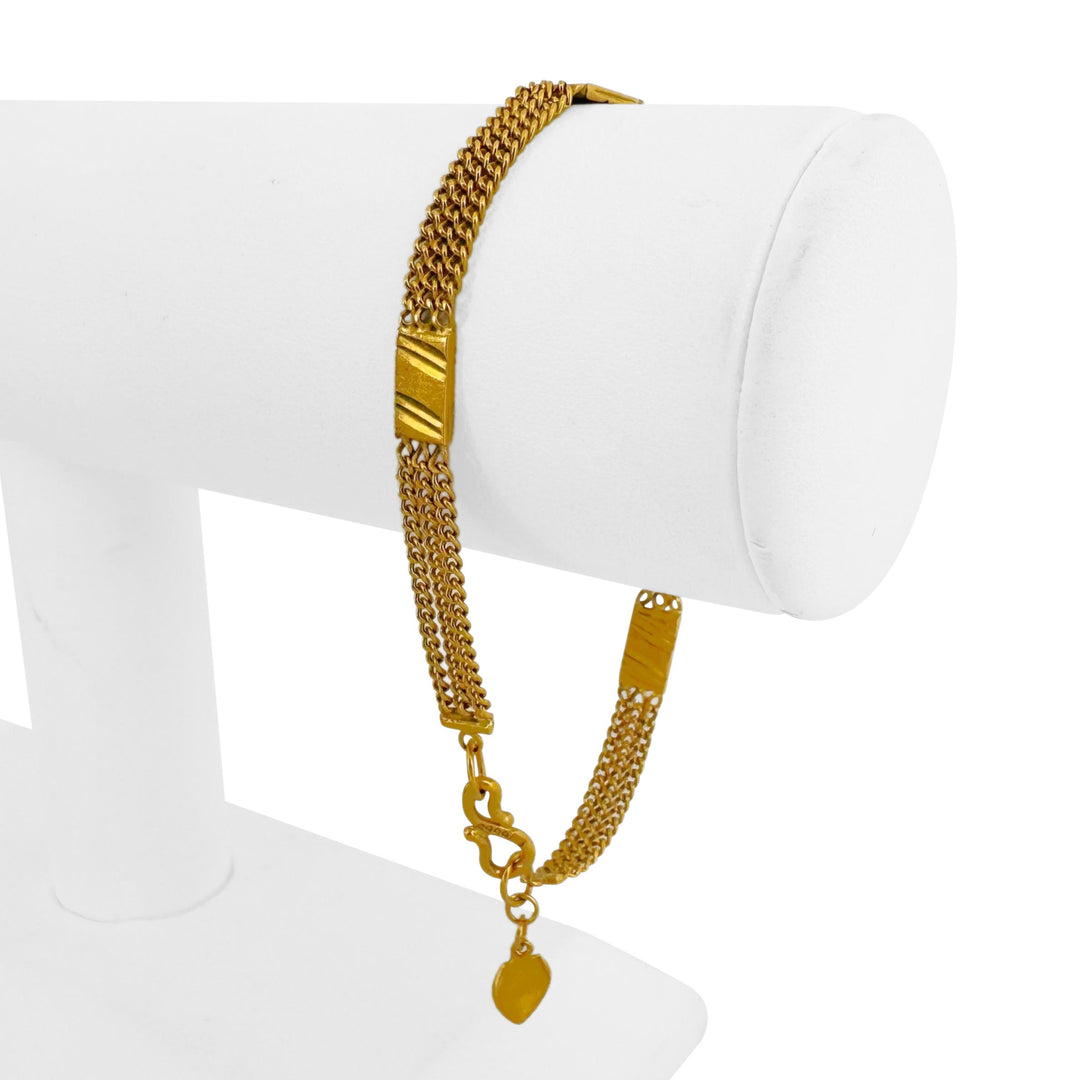 24k Pure Yellow Gold 11g Three Curb Link Strand Station Bracelet 7.25"