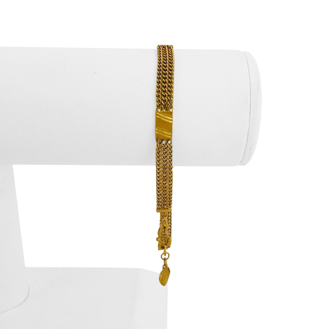 24k Pure Yellow Gold 11g Three Curb Link Strand Station Bracelet 7.25"