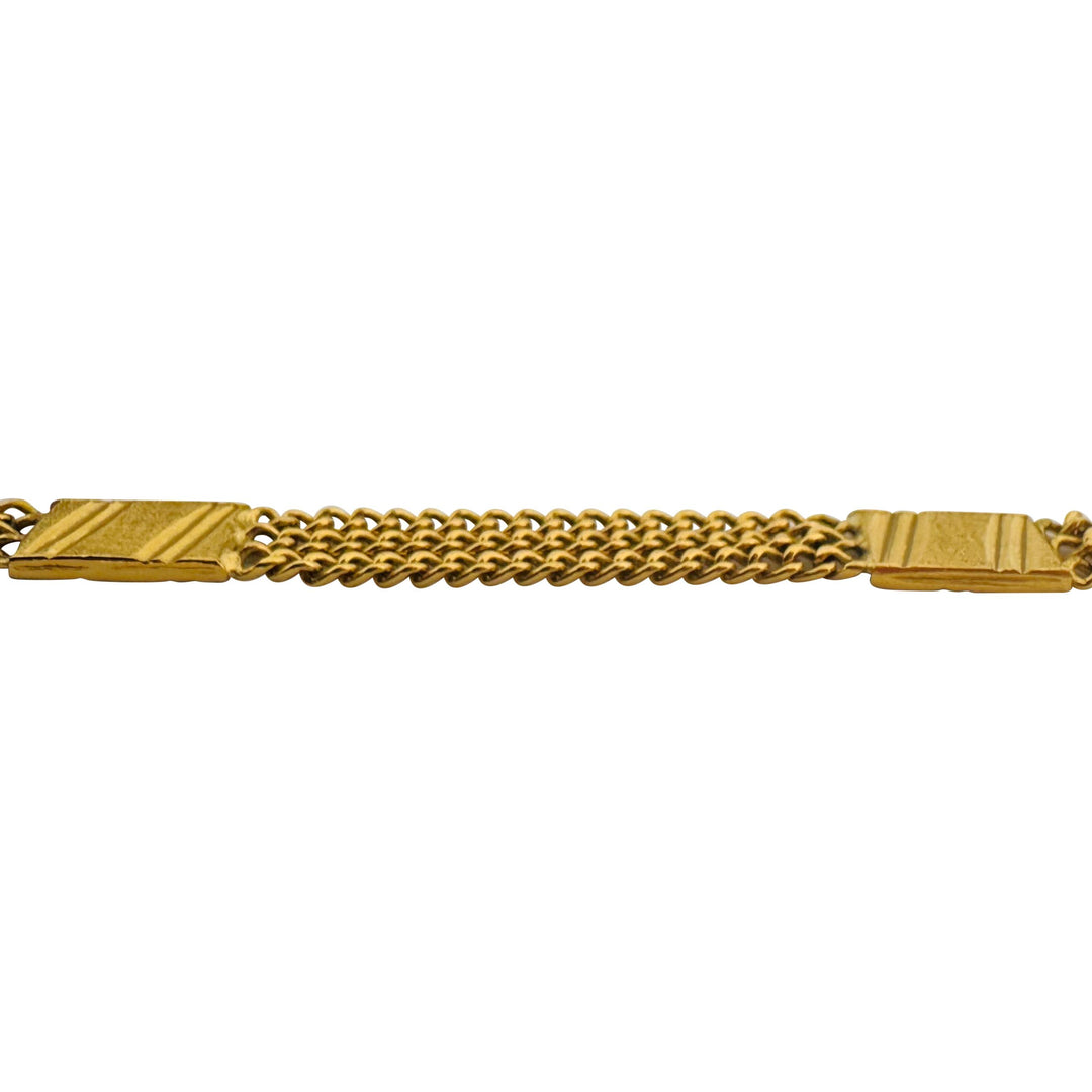 24k Pure Yellow Gold 11g Three Curb Link Strand Station Bracelet 7.25"