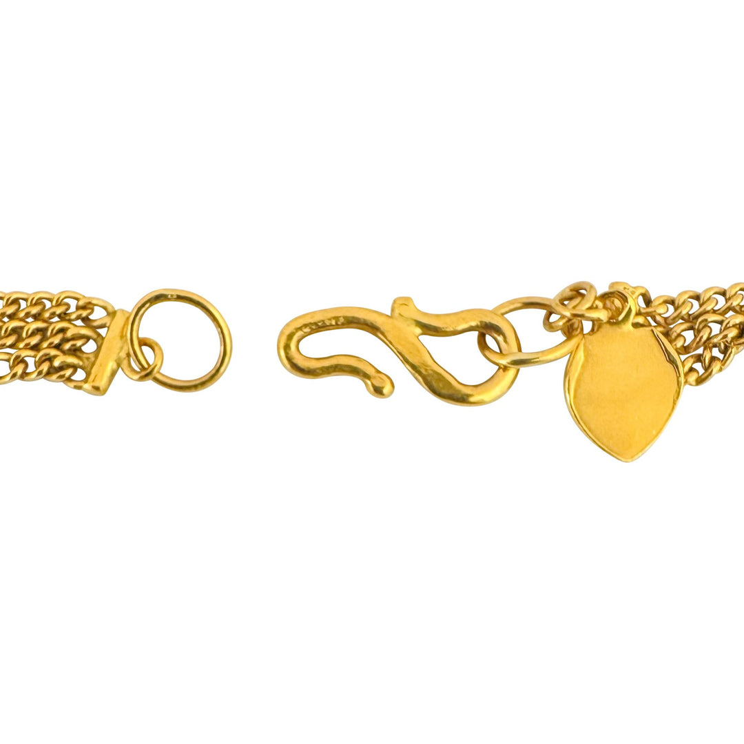 24k Pure Yellow Gold 11g Three Curb Link Strand Station Bracelet 7.25"