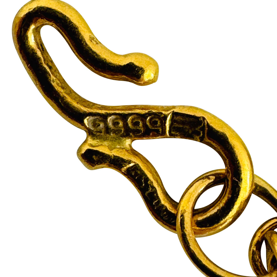 24k Pure Yellow Gold 11g Three Curb Link Strand Station Bracelet 7.25"