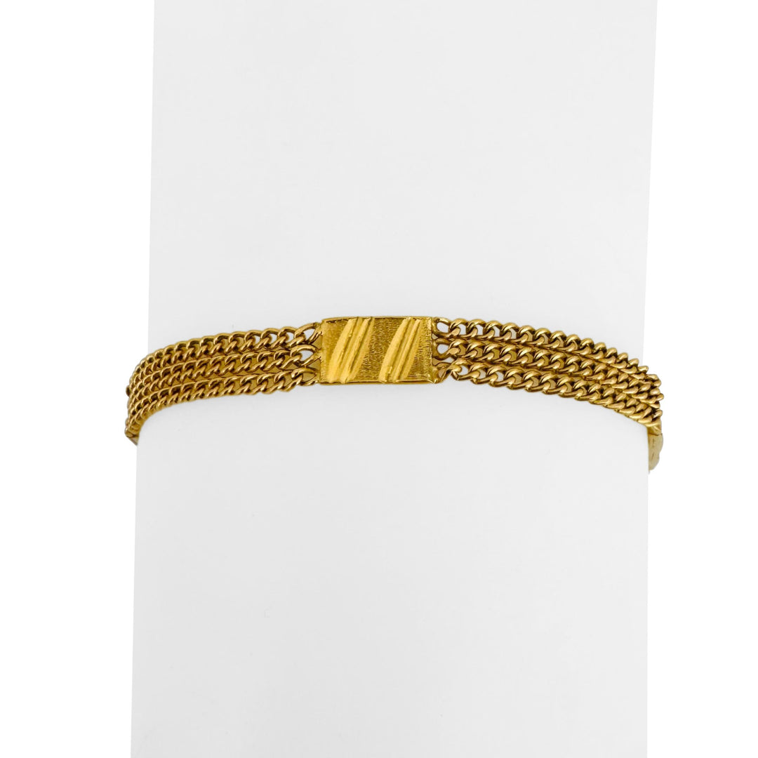 24k Pure Yellow Gold 11g Three Curb Link Strand Station Bracelet 7.25"