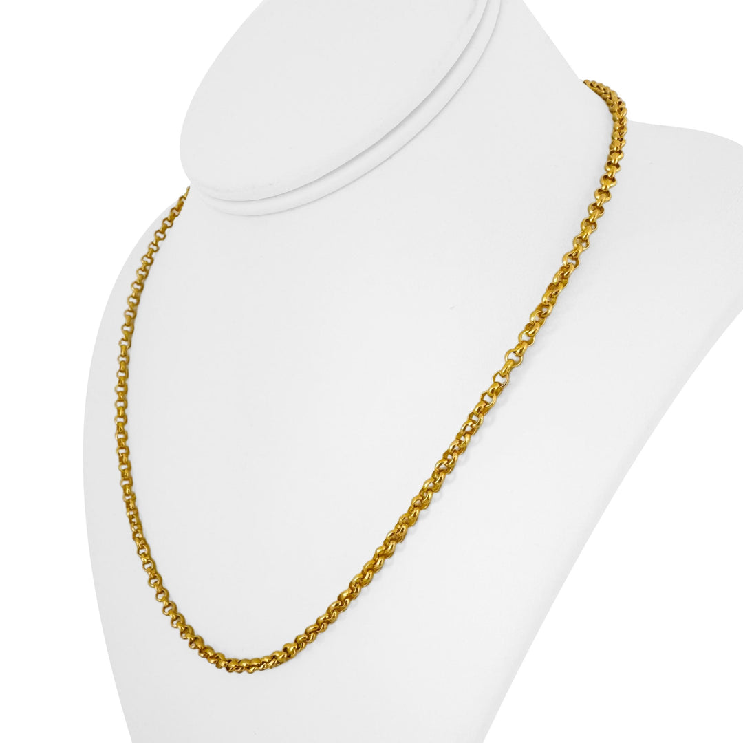 24k Pure Yellow Gold 19.8g Solid 3.5mm Rolo Link Chain Necklace 19"