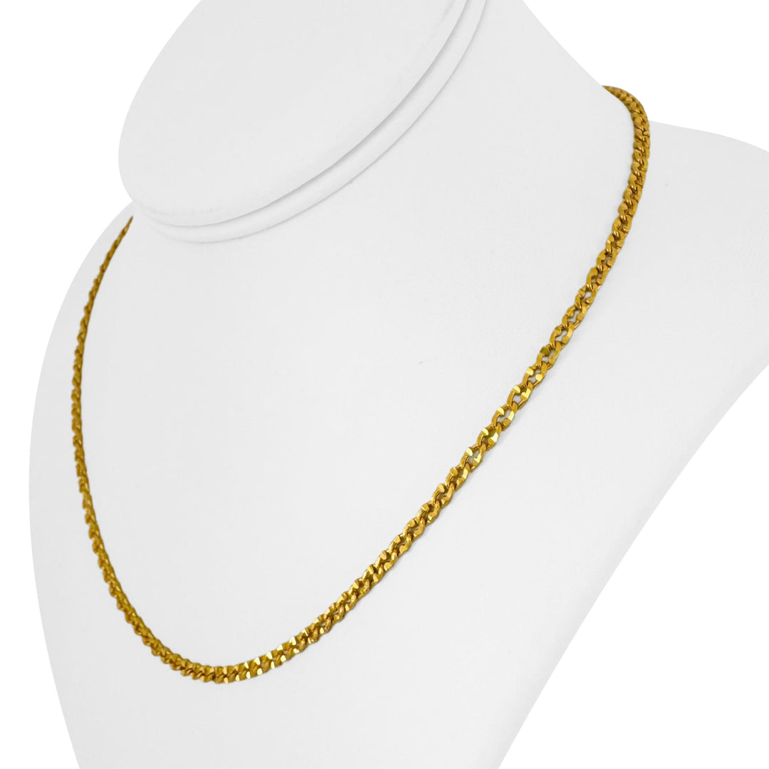 24k Pure Yellow Gold 16.5g Solid Diamond Cut 3mm Curb Link Chain Necklace 18"