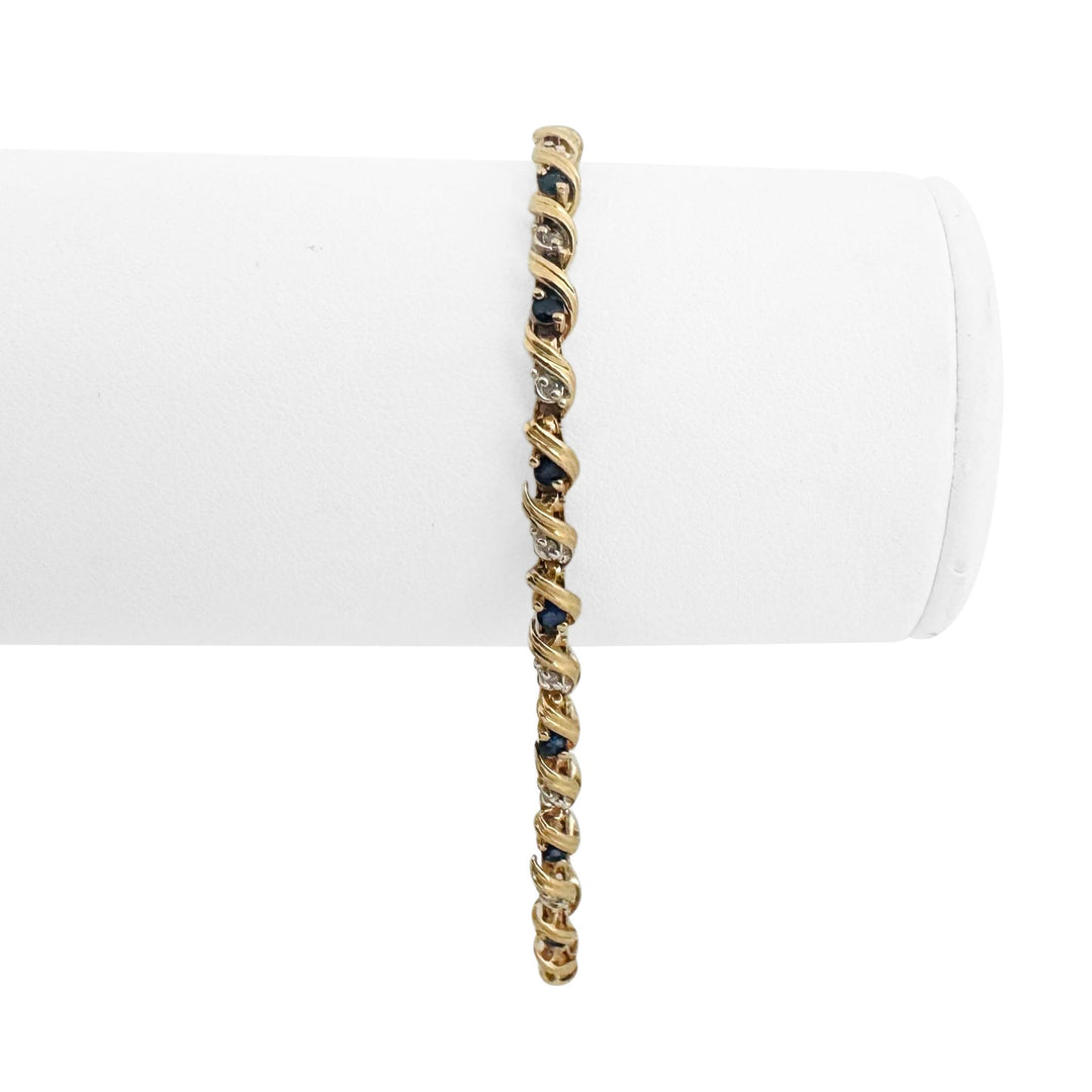 10k Yellow Gold Blue Sapphire and Diamond 5.9g Ladies Bracelet 7.25"