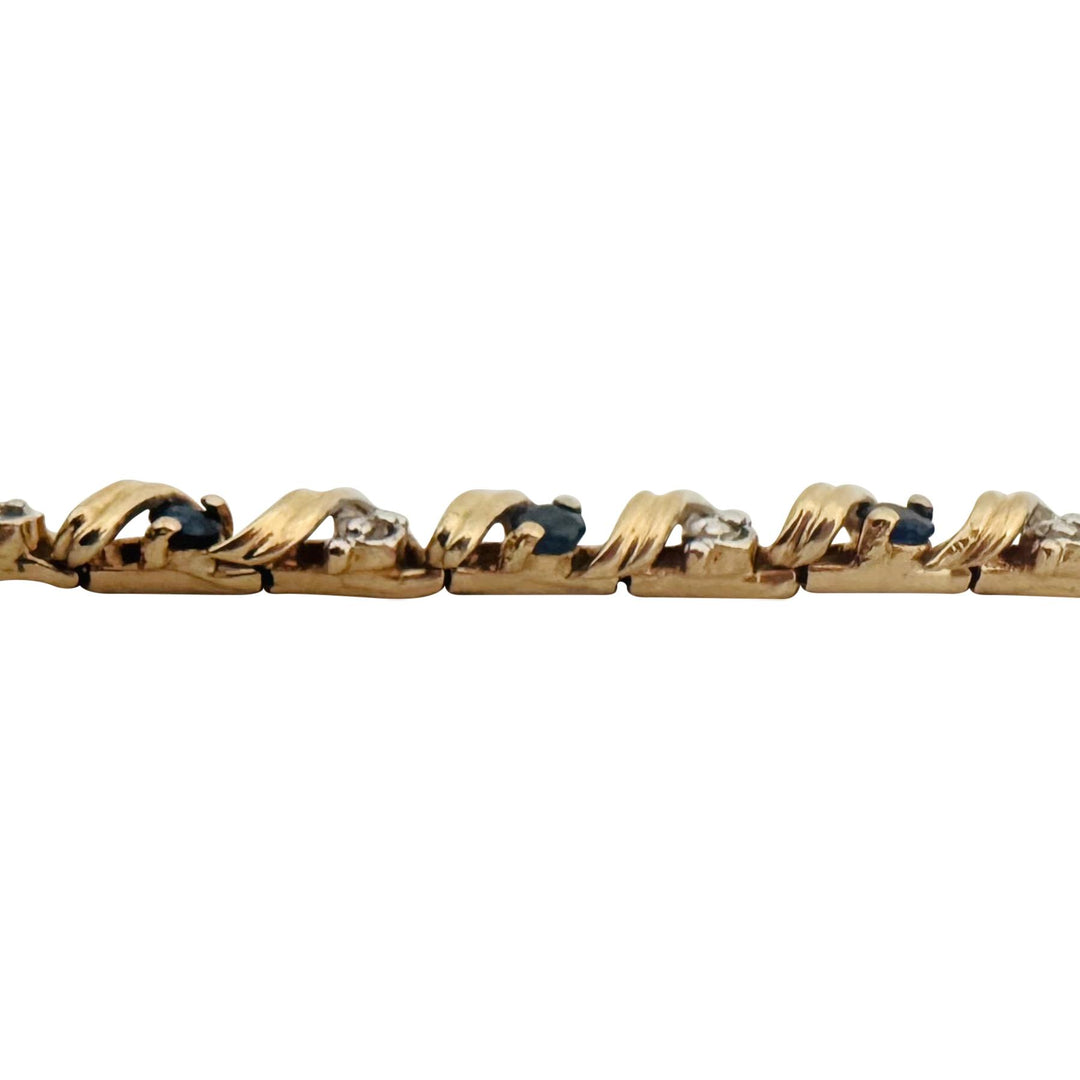 10k Yellow Gold Blue Sapphire and Diamond 5.9g Ladies Bracelet 7.25"