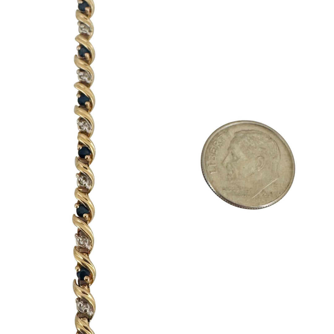 10k Yellow Gold Blue Sapphire and Diamond 5.9g Ladies Bracelet 7.25"
