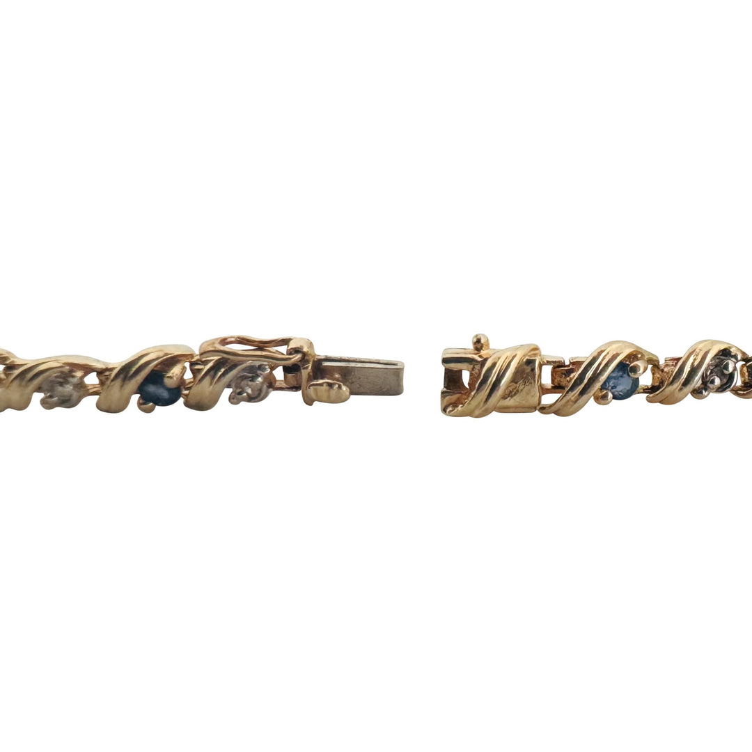 10k Yellow Gold Blue Sapphire and Diamond 5.9g Ladies Bracelet 7.25"