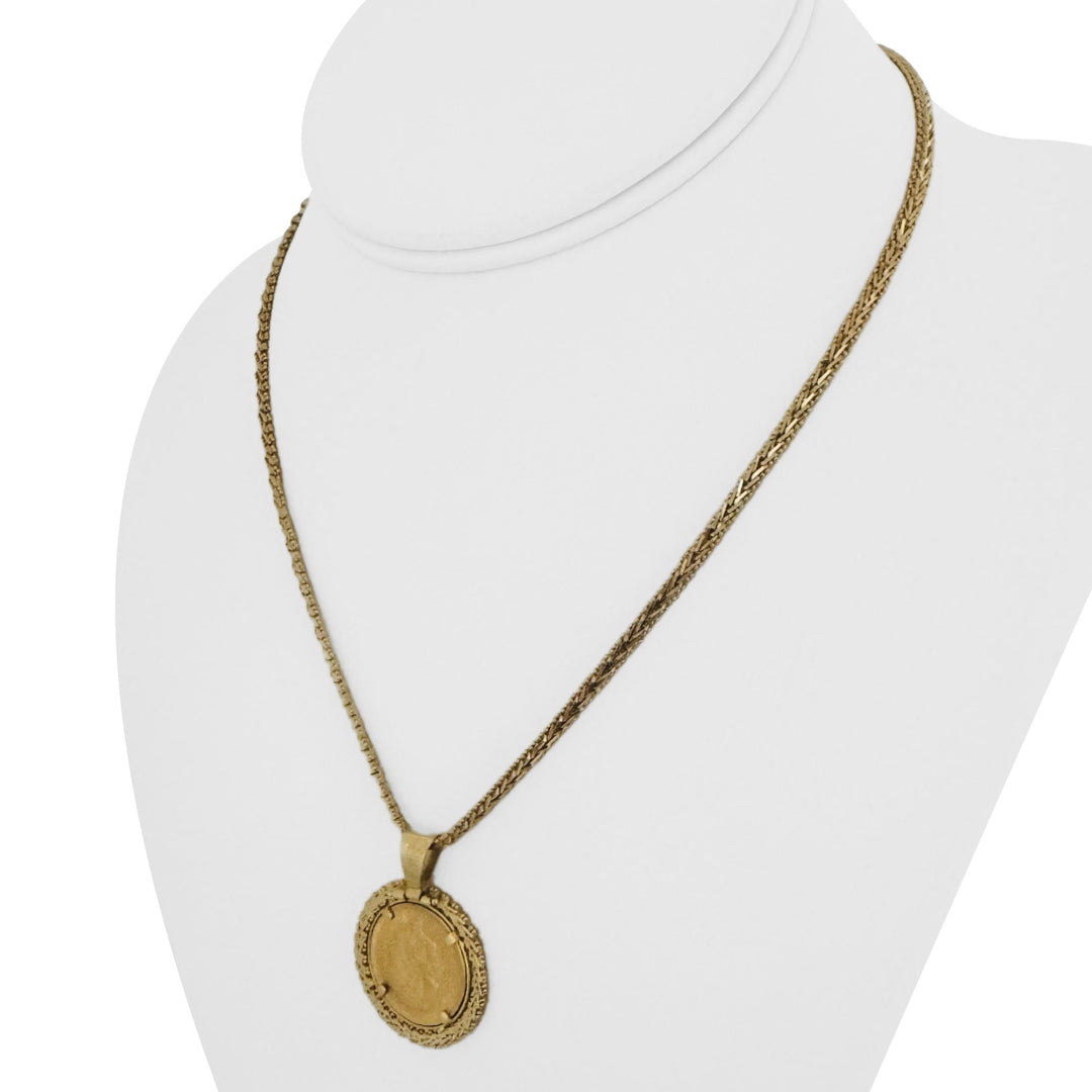 22k Gold Mexican Five Peso Coin and 18k Beaded Wheat Pendant Necklace 16"