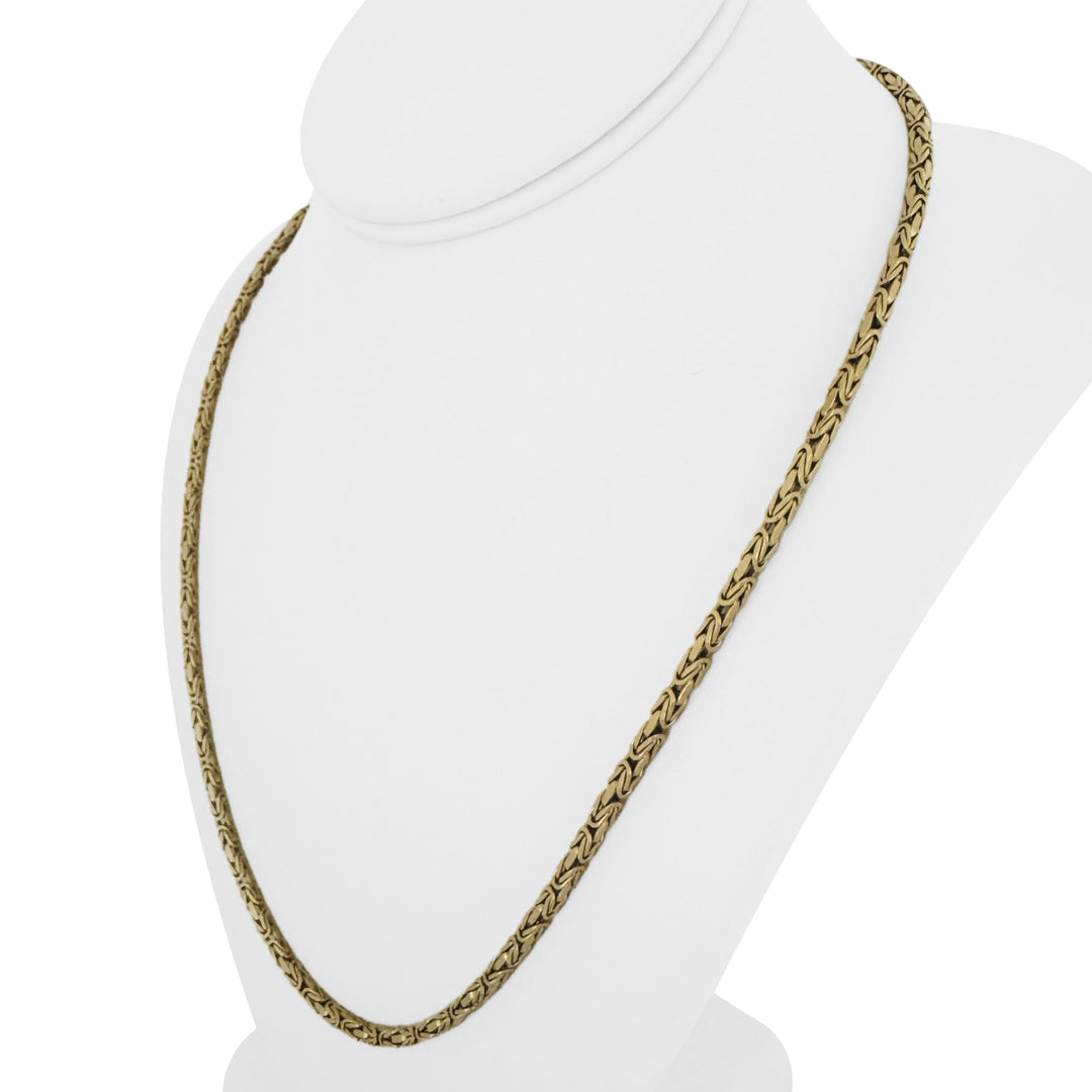18k Yellow Gold 34.4g Solid Squared Byzantine Link Chain Necklace Italy 22"