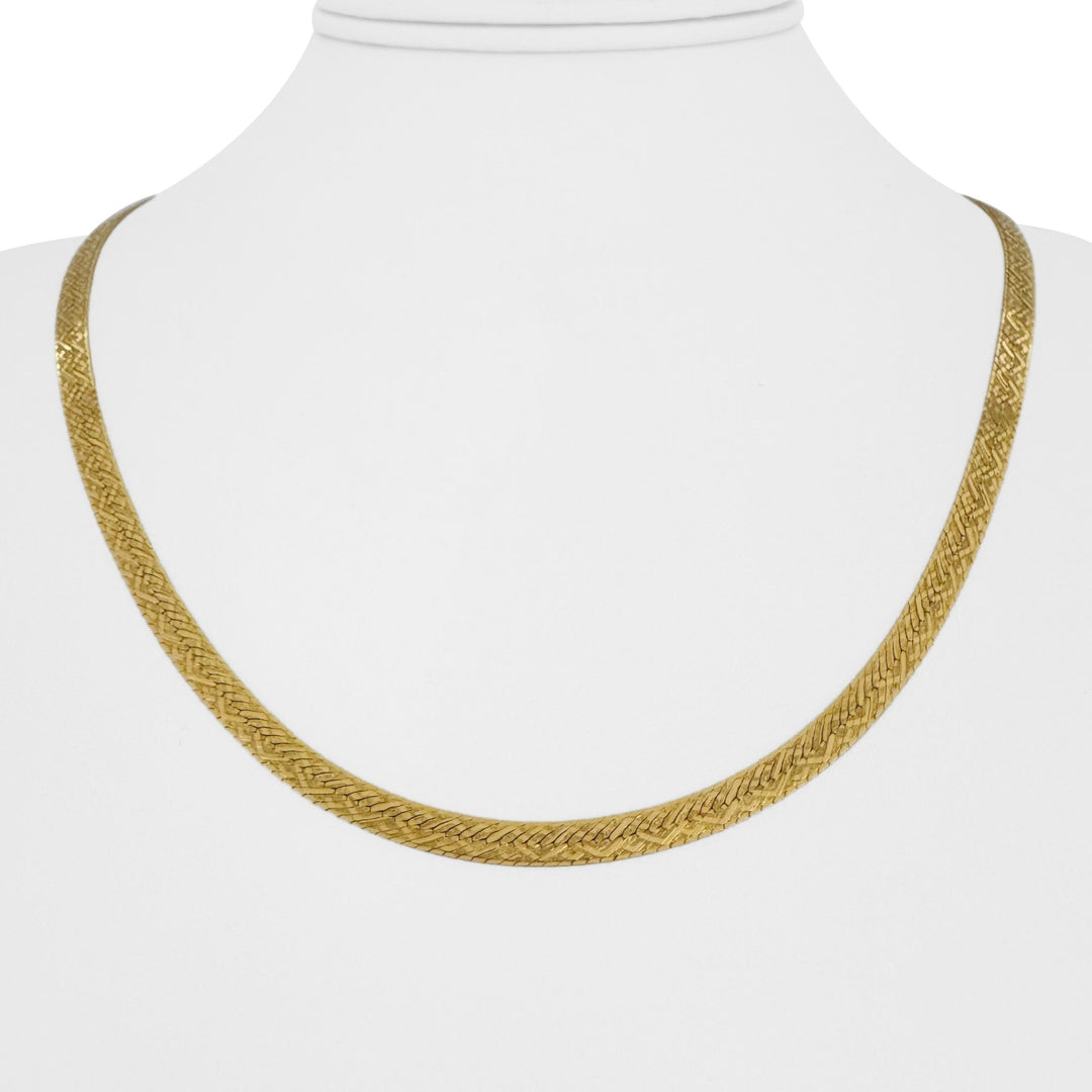 18k Yellow Gold 14g Solid Vintage 4mm Patterned Herringbone Necklace Italy 20"