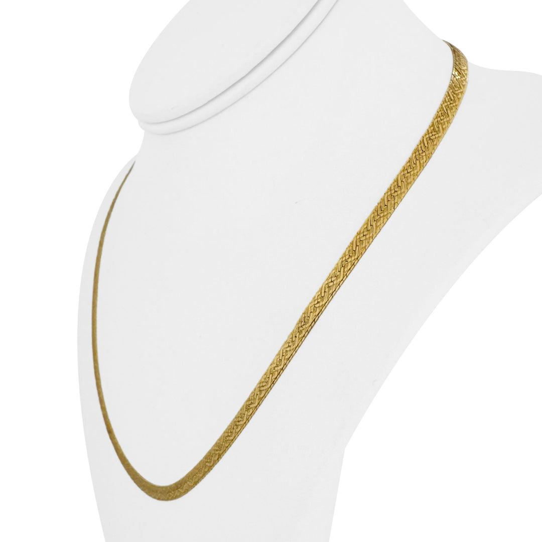 18k Yellow Gold 14g Solid Vintage 4mm Patterned Herringbone Necklace Italy 20"