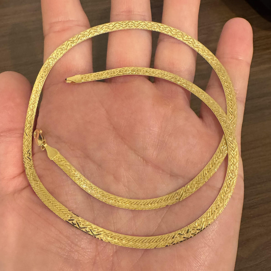 18k Yellow Gold 14g Solid Vintage 4mm Patterned Herringbone Necklace Italy 20"