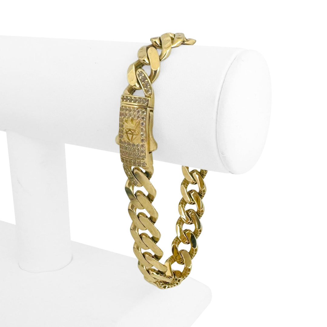 14k Yellow Gold 20g Semi Solid Cuban Link Bracelet CZ Clasp 8.5"