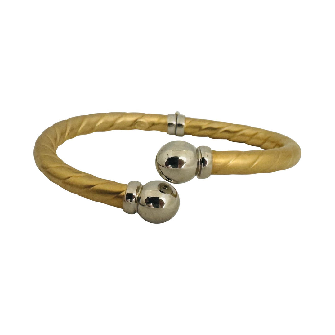14k Yellow and White Gold 17.4g Ladies Spiral Bypass Bangle Bracelet 6.75"