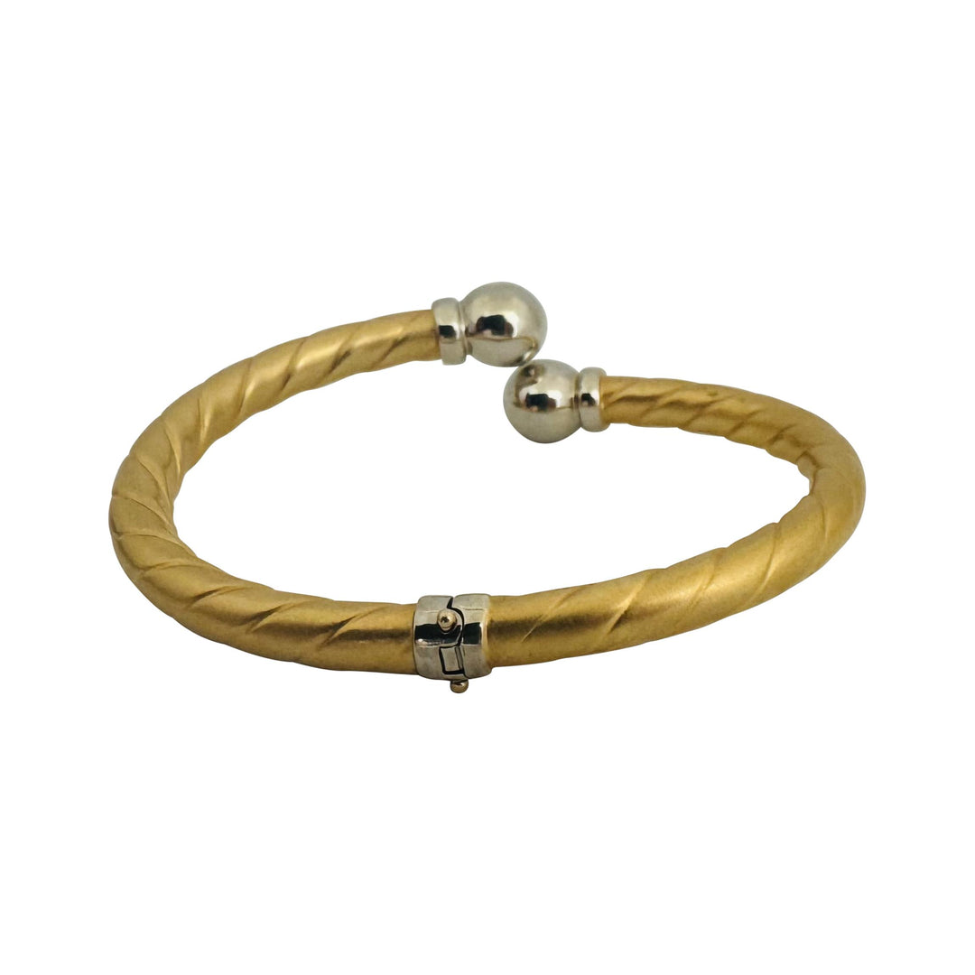 14k Yellow and White Gold 17.4g Ladies Spiral Bypass Bangle Bracelet 6.75"