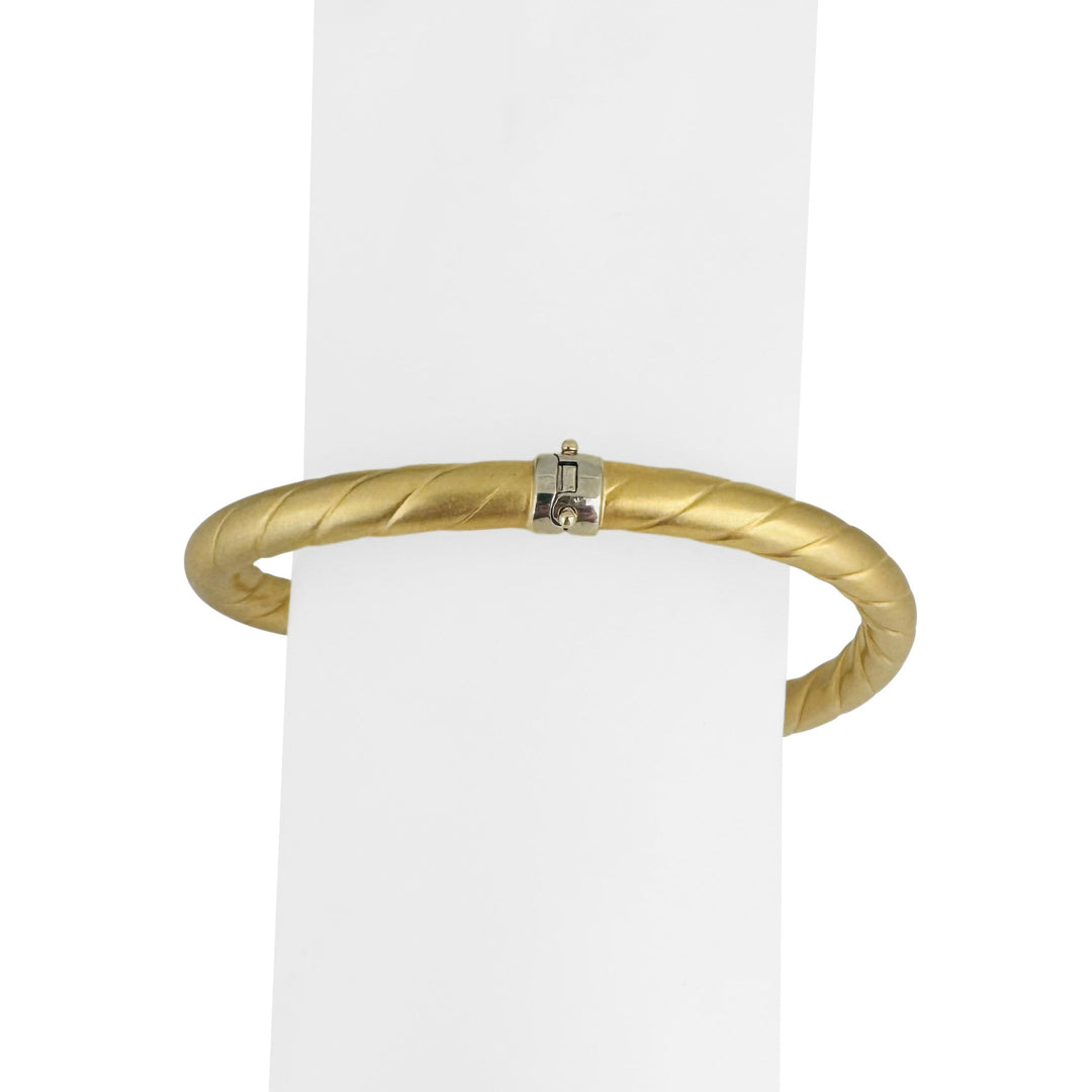 14k Yellow and White Gold 17.4g Ladies Spiral Bypass Bangle Bracelet 6.75"