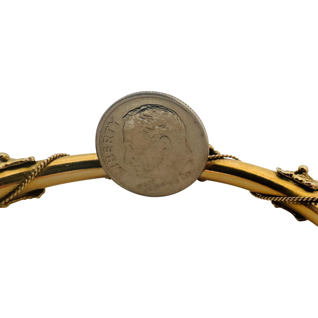 14k Yellow Gold 14.8g Turquoise and Seed Pearl Vintage Bangle Bracelet 6.5"