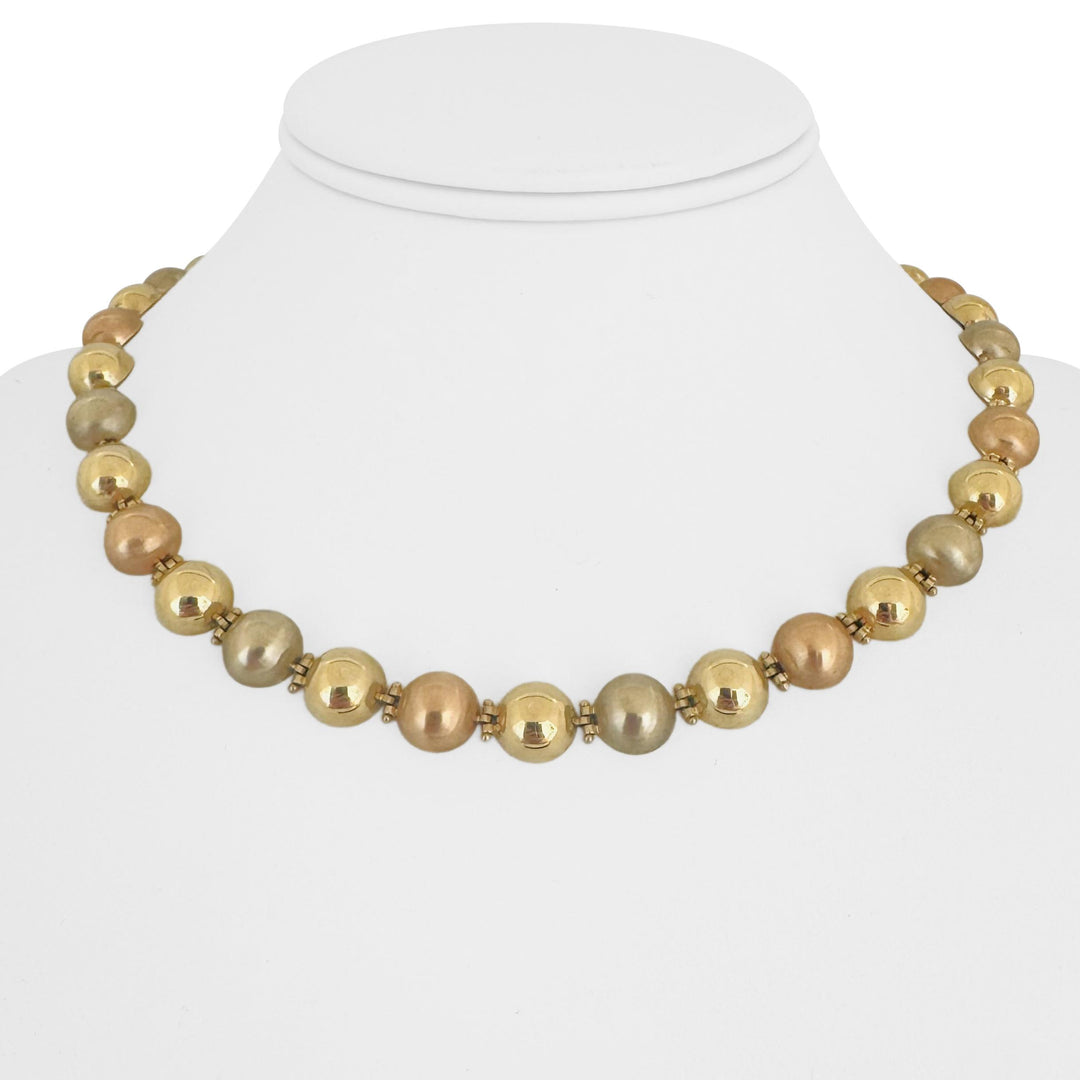 14k Yellow White and Rose Gold 31g Ladies Half Ball Link Necklace Italy 17"