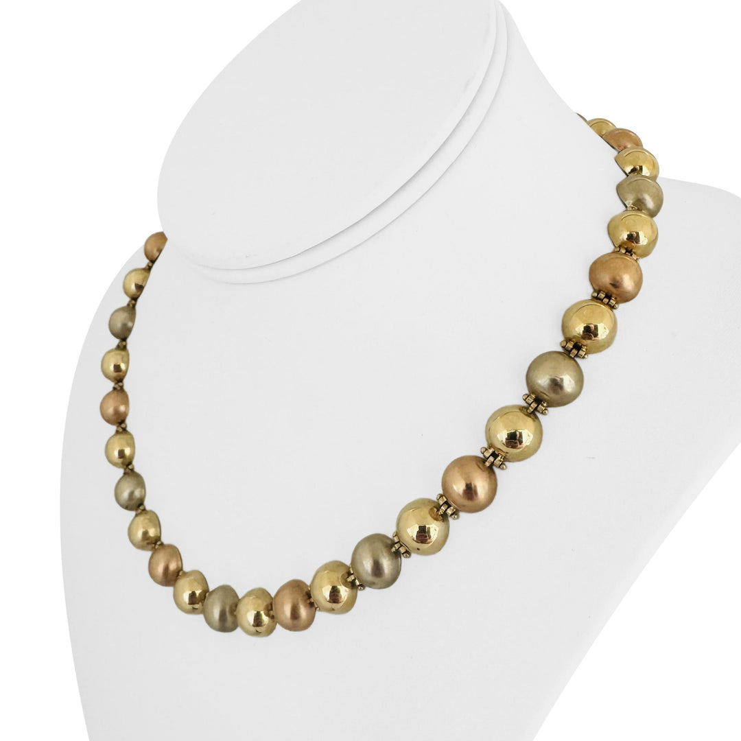 14k Yellow White and Rose Gold 31g Ladies Half Ball Link Necklace Italy 17"