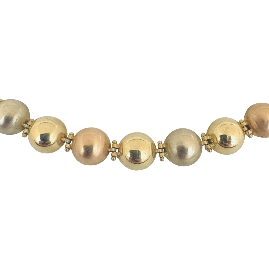 14k Yellow White and Rose Gold 31g Ladies Half Ball Link Necklace Italy 17"