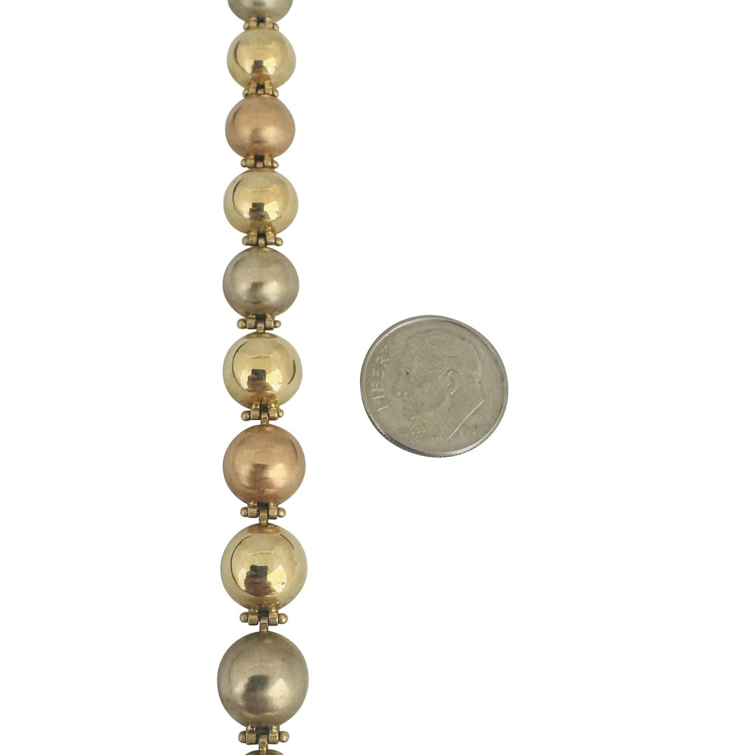 14k Yellow White and Rose Gold 31g Ladies Half Ball Link Necklace Italy 17"