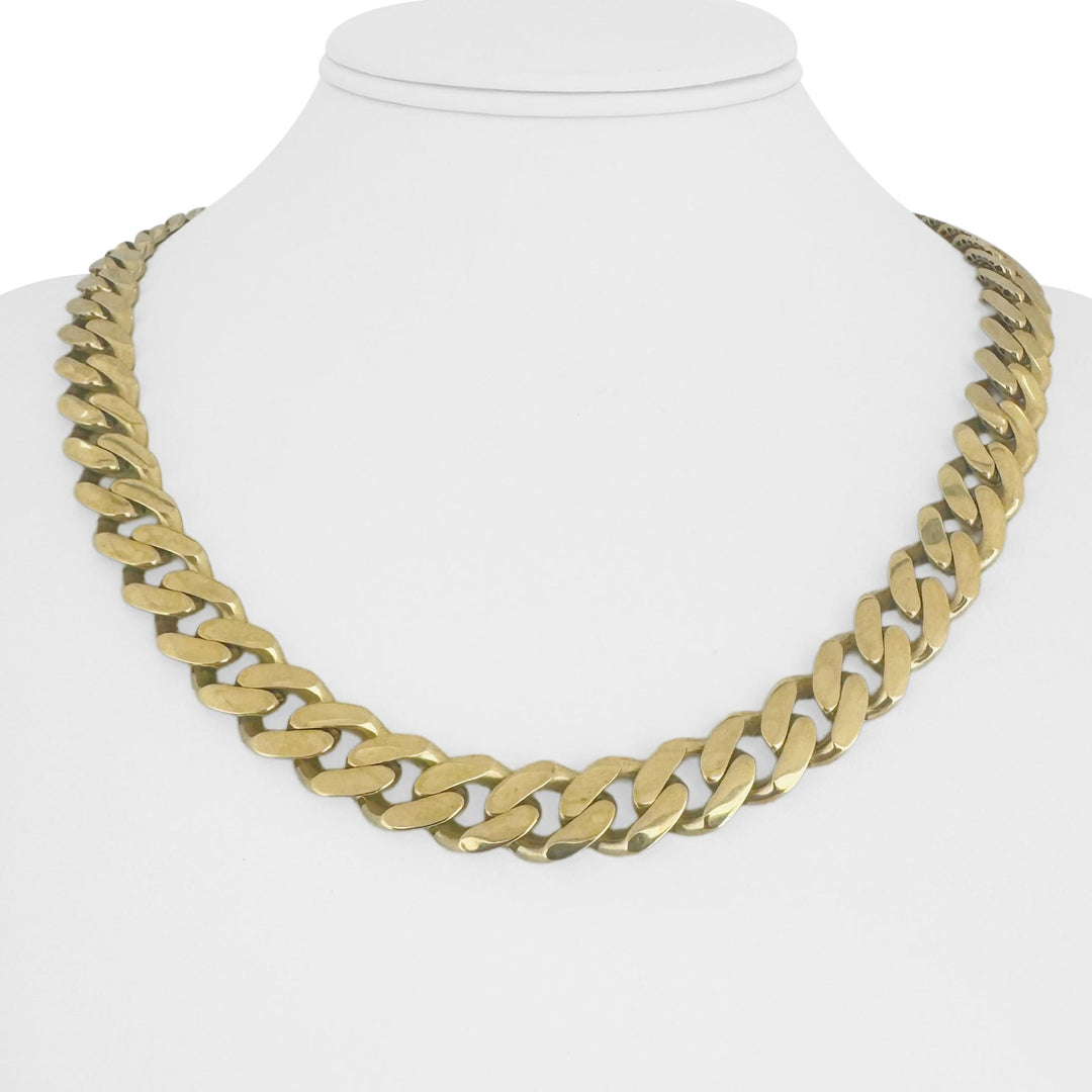 14k Yellow Gold 38.9g Semi Solid Cuban Link CZ Clasp Chain Necklace 20"