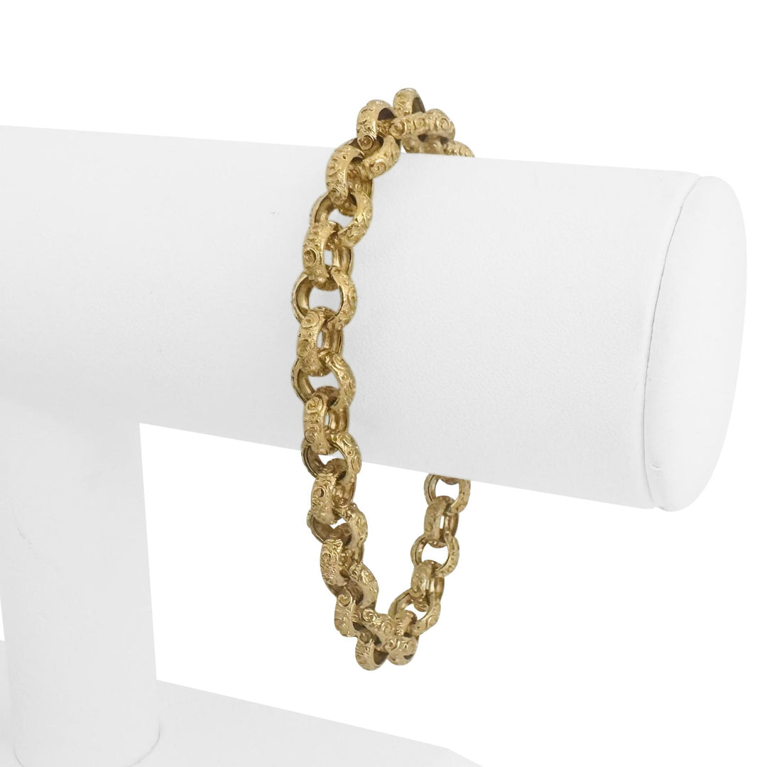 14k Yellow Gold 17.4g Solid Vintage Textured Rolo Link Bracelet 7"