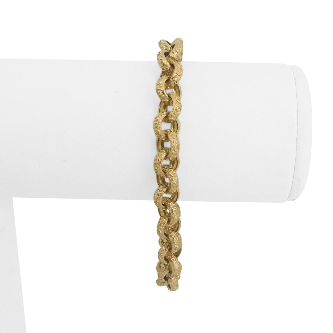 14k Yellow Gold 17.4g Solid Vintage Textured Rolo Link Bracelet 7"