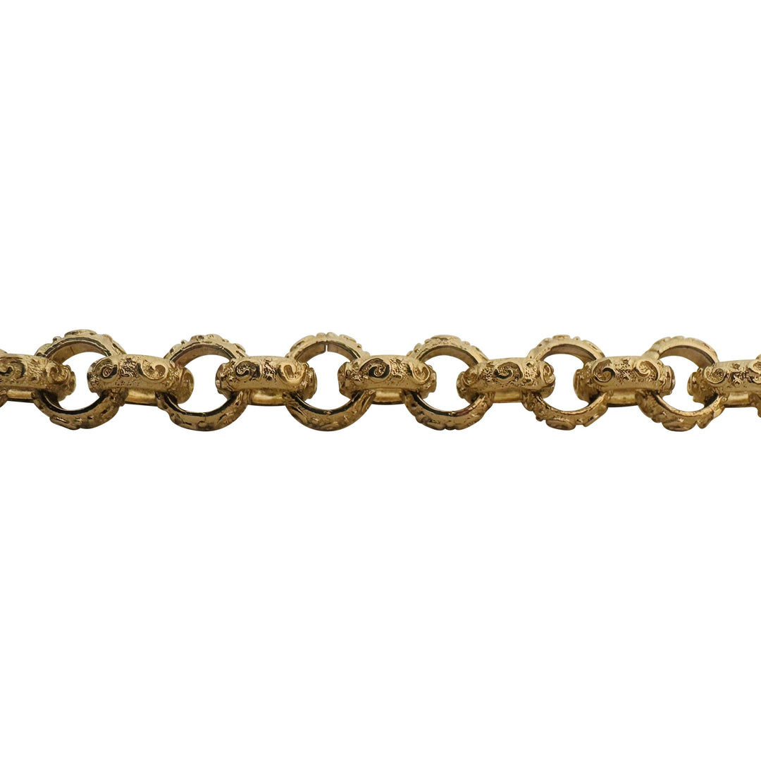 14k Yellow Gold 17.4g Solid Vintage Textured Rolo Link Bracelet 7"