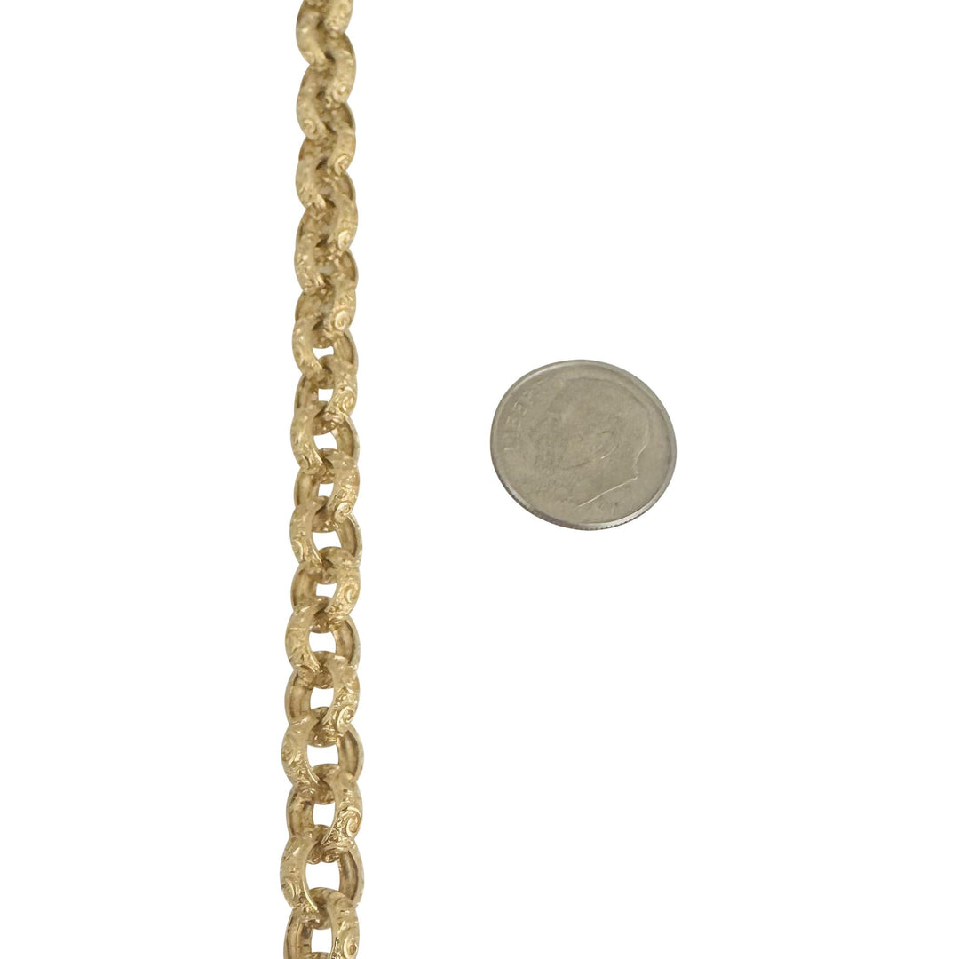 14k Yellow Gold 17.4g Solid Vintage Textured Rolo Link Bracelet 7"