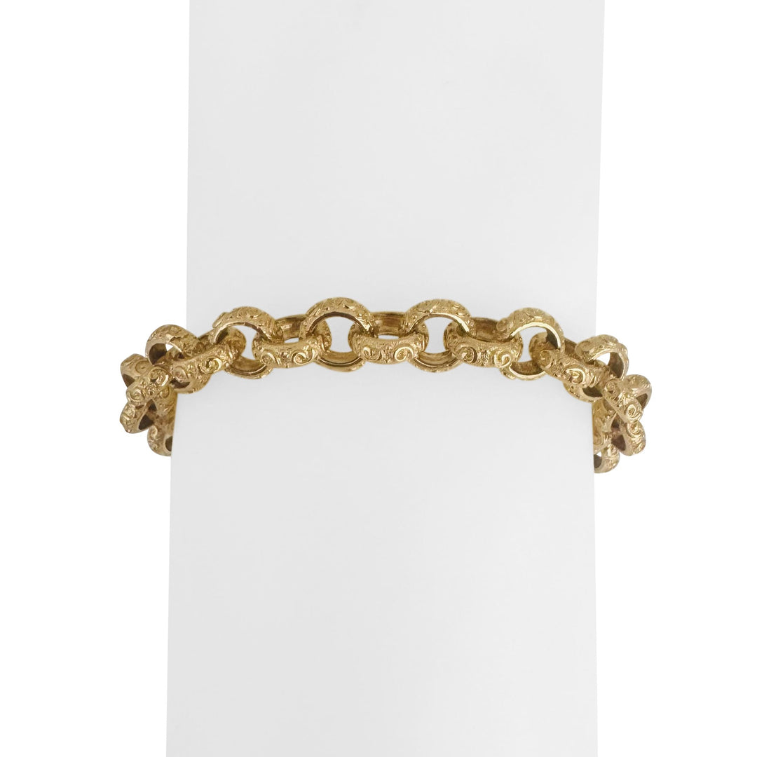 14k Yellow Gold 17.4g Solid Vintage Textured Rolo Link Bracelet 7"