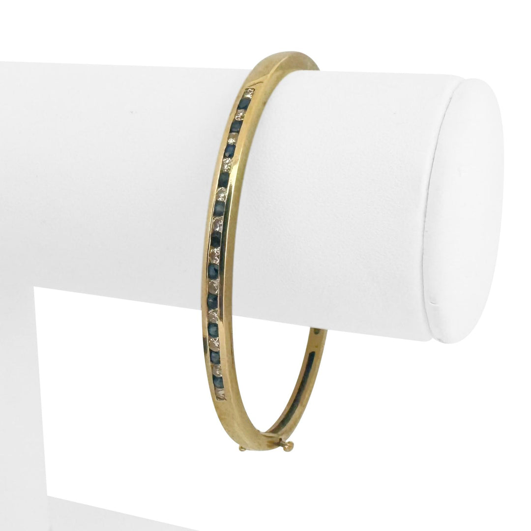 14k Yellow Gold 15.5g Diamond and Sapphire Vintage Bangle Bracelet 6.75"