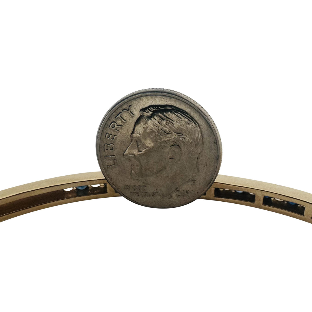 14k Yellow Gold 15.5g Diamond and Sapphire Vintage Bangle Bracelet 6.75"