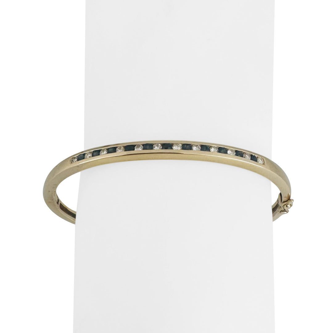 14k Yellow Gold 15.5g Diamond and Sapphire Vintage Bangle Bracelet 6.75"