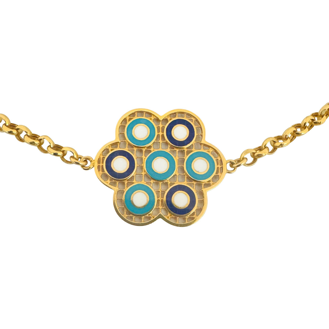 21k Yellow Gold and Enamel Very Long Evil Eye Rolo Link Station Necklace 62"