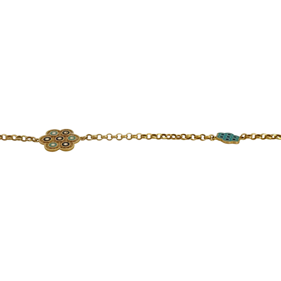 21k Yellow Gold and Enamel Very Long Evil Eye Rolo Link Station Necklace 62"