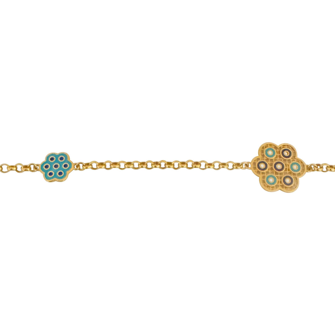 21k Yellow Gold and Enamel Very Long Evil Eye Rolo Link Station Necklace 62"