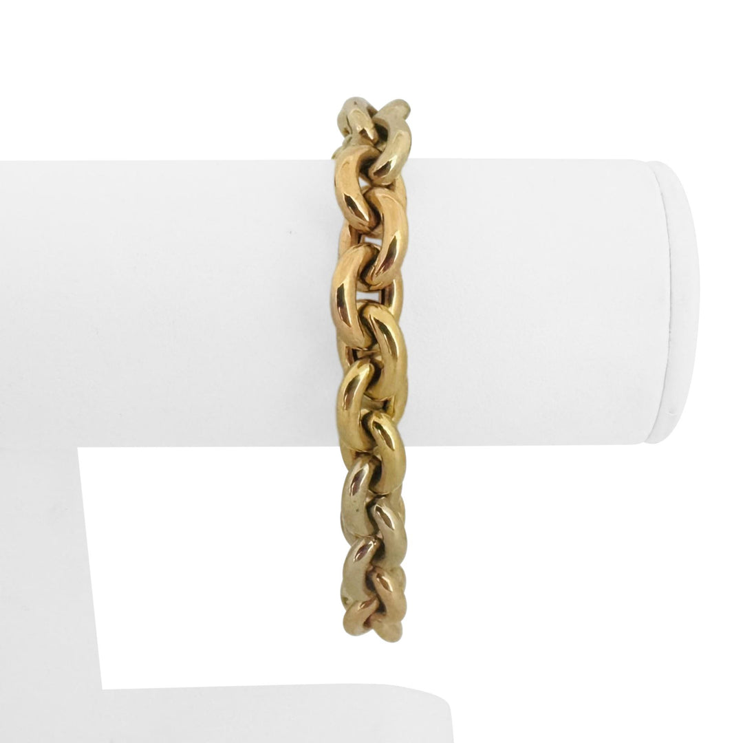 18k Yellow White and Rose Gold 26g Tri Tone Cable Link Bracelet 7.5"