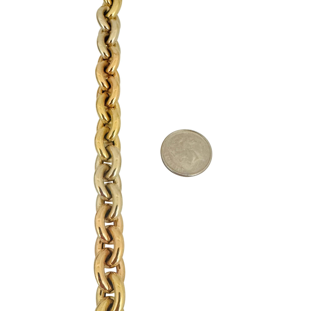 18k Yellow White and Rose Gold 26g Tri Tone Cable Link Bracelet 7.5"