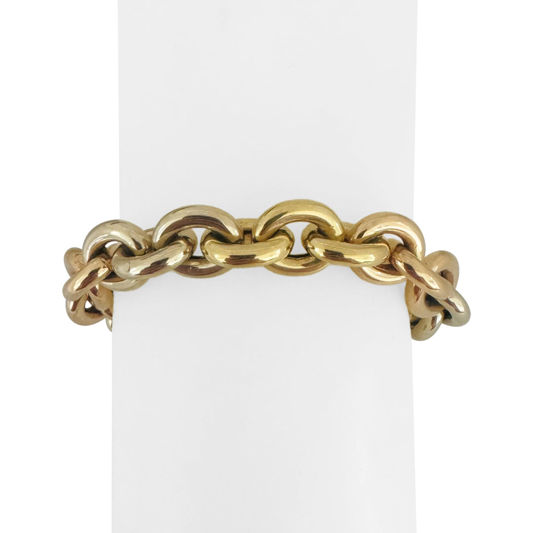 18k Yellow White and Rose Gold 26g Tri Tone Cable Link Bracelet 7.5"