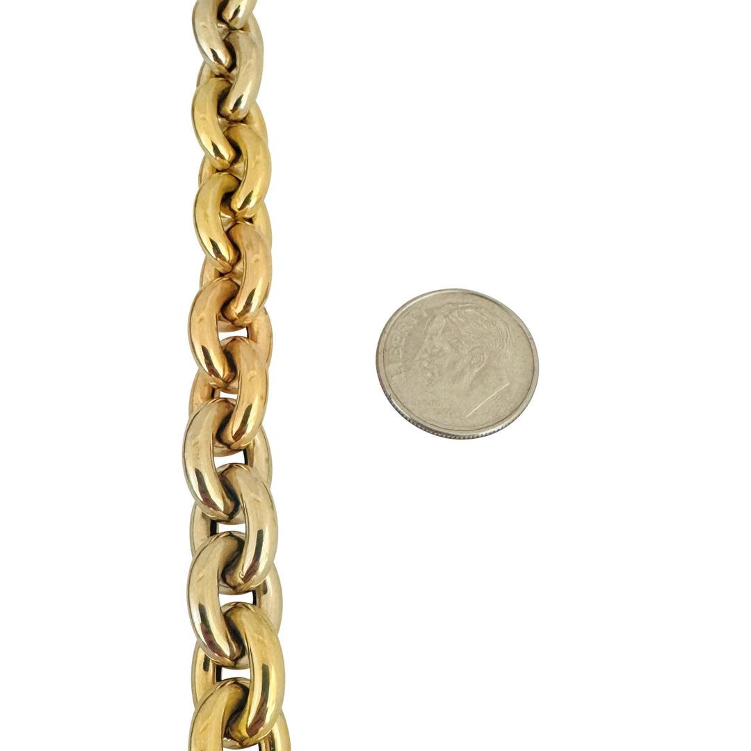 18k Yellow White and Rose Gold 68g Tri Tone Cable Link Necklace 24"