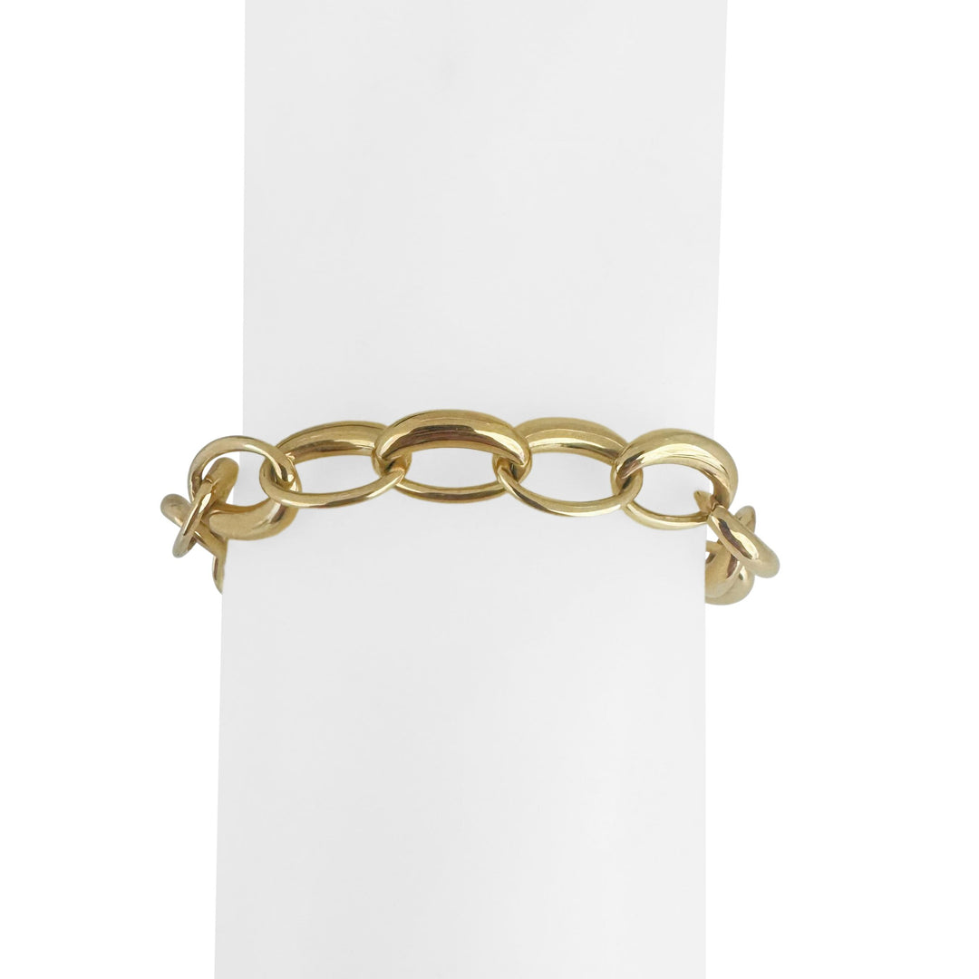 18k Yellow Gold 11.7g Ladies Polished 10mm Oval Cable Link Bracelet 7.5"