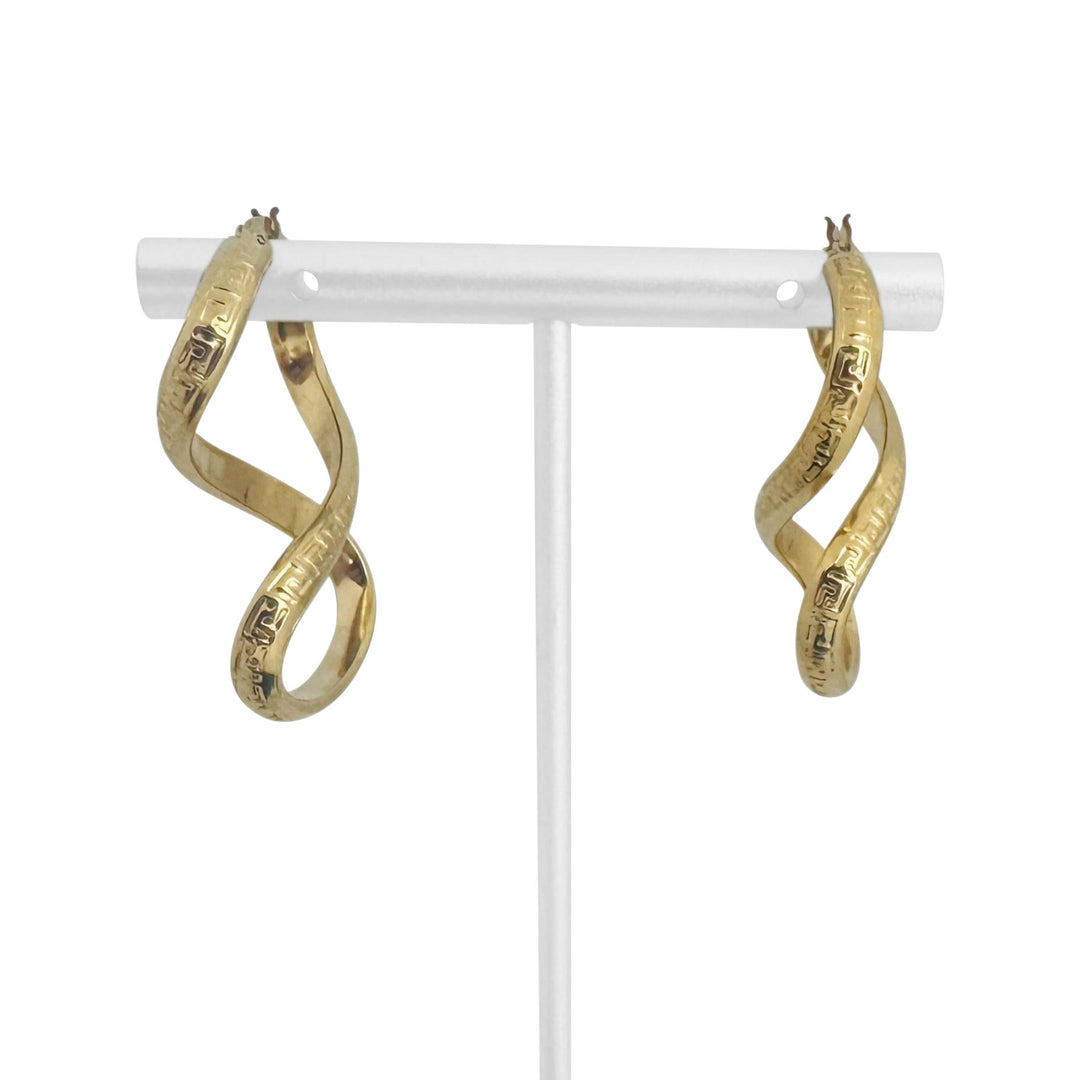 18k Yellow Gold 5.5g Figure 8 Infinity Greek Key Earrings Italy 1.5"
