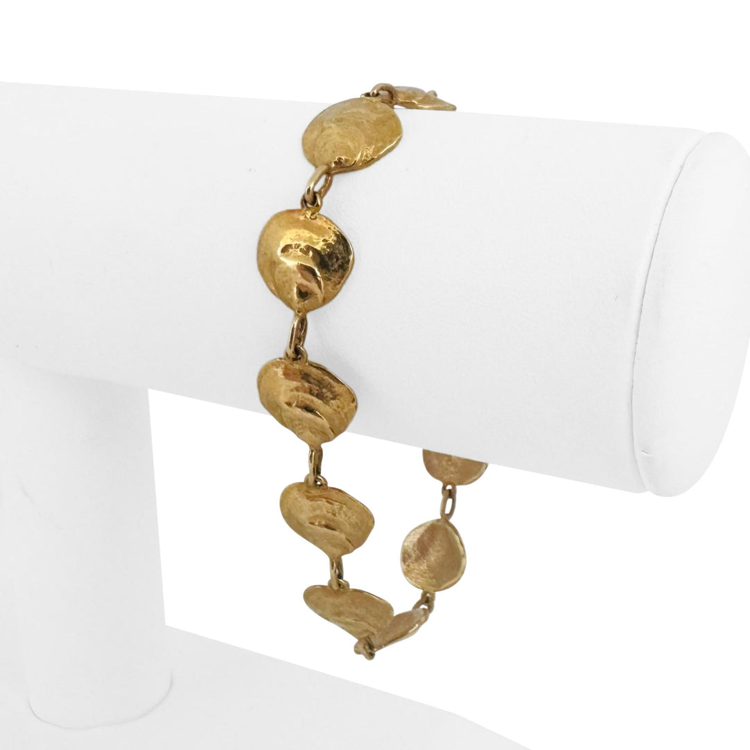 14k Yellow Gold 14.5g Solid Vintage 12mm Oyster Shell Link Bracelet 7.5"