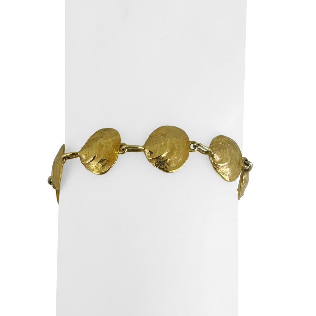 14k Yellow Gold 14.5g Solid Vintage 12mm Oyster Shell Link Bracelet 7.5"