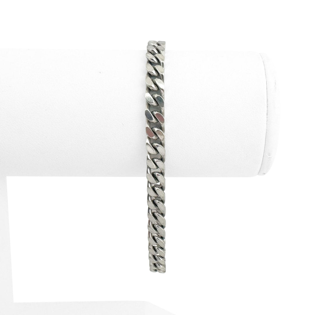 14k White Gold 20.3g Solid Polished 5.5mm Cuban Link Bracelet Italy 7.5"