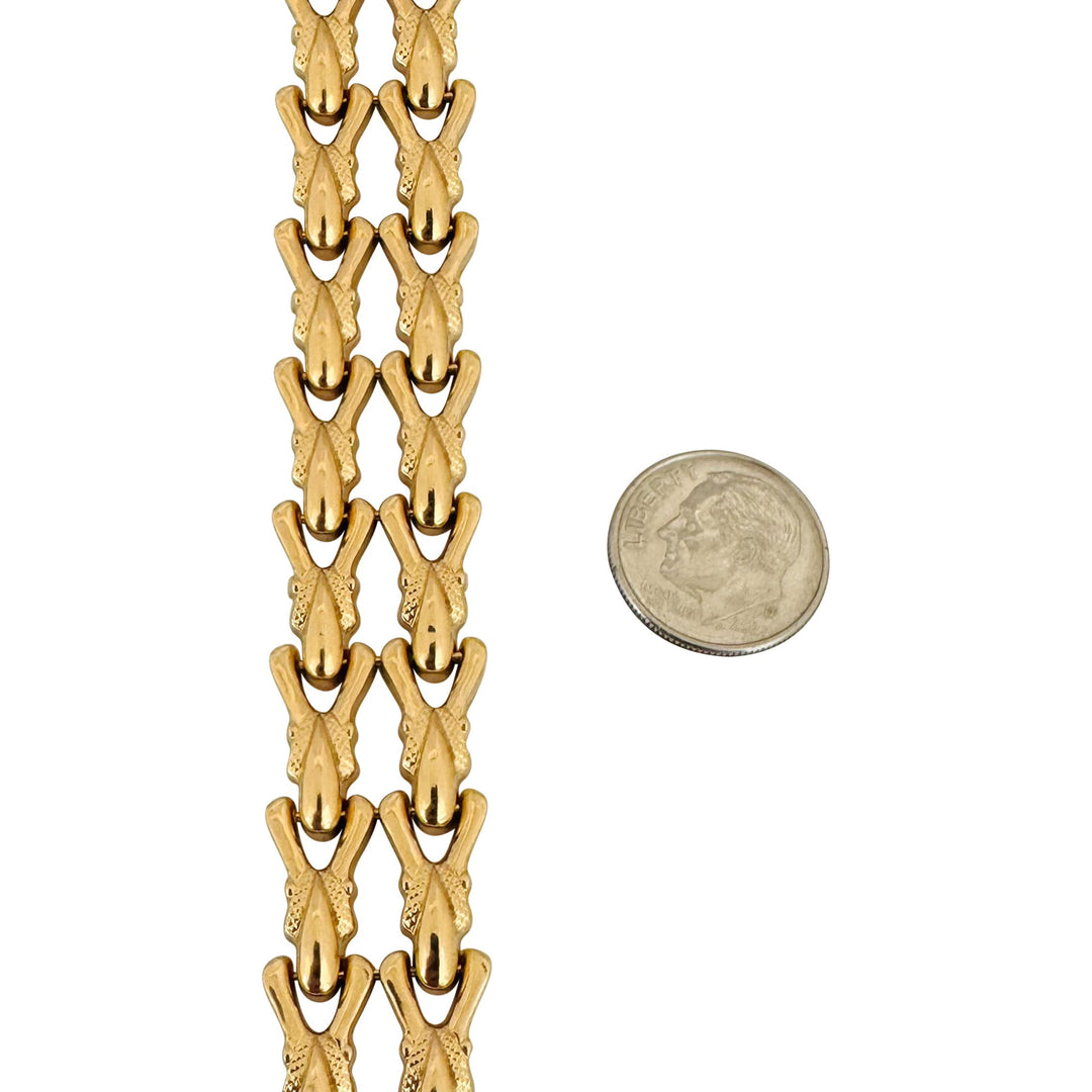 18k Yellow Gold 21.6g Vintage UnoAErre 15mm Fancy Link Bracelet Italy 7.25"