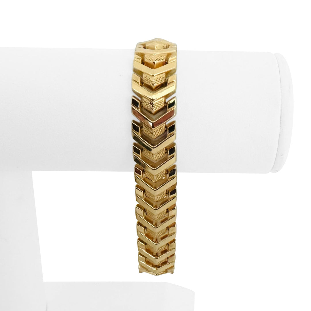 14k Yellow Gold 22.5g Vintage 13mm Fancy Chevron V Link Bracelet Italy 7.75"