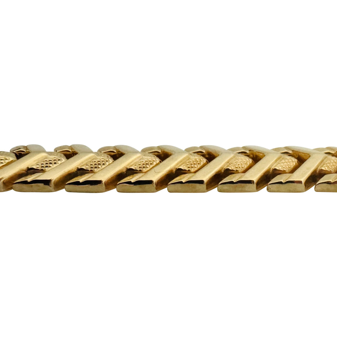 14k Yellow Gold 22.5g Vintage 13mm Fancy Chevron V Link Bracelet Italy 7.75"